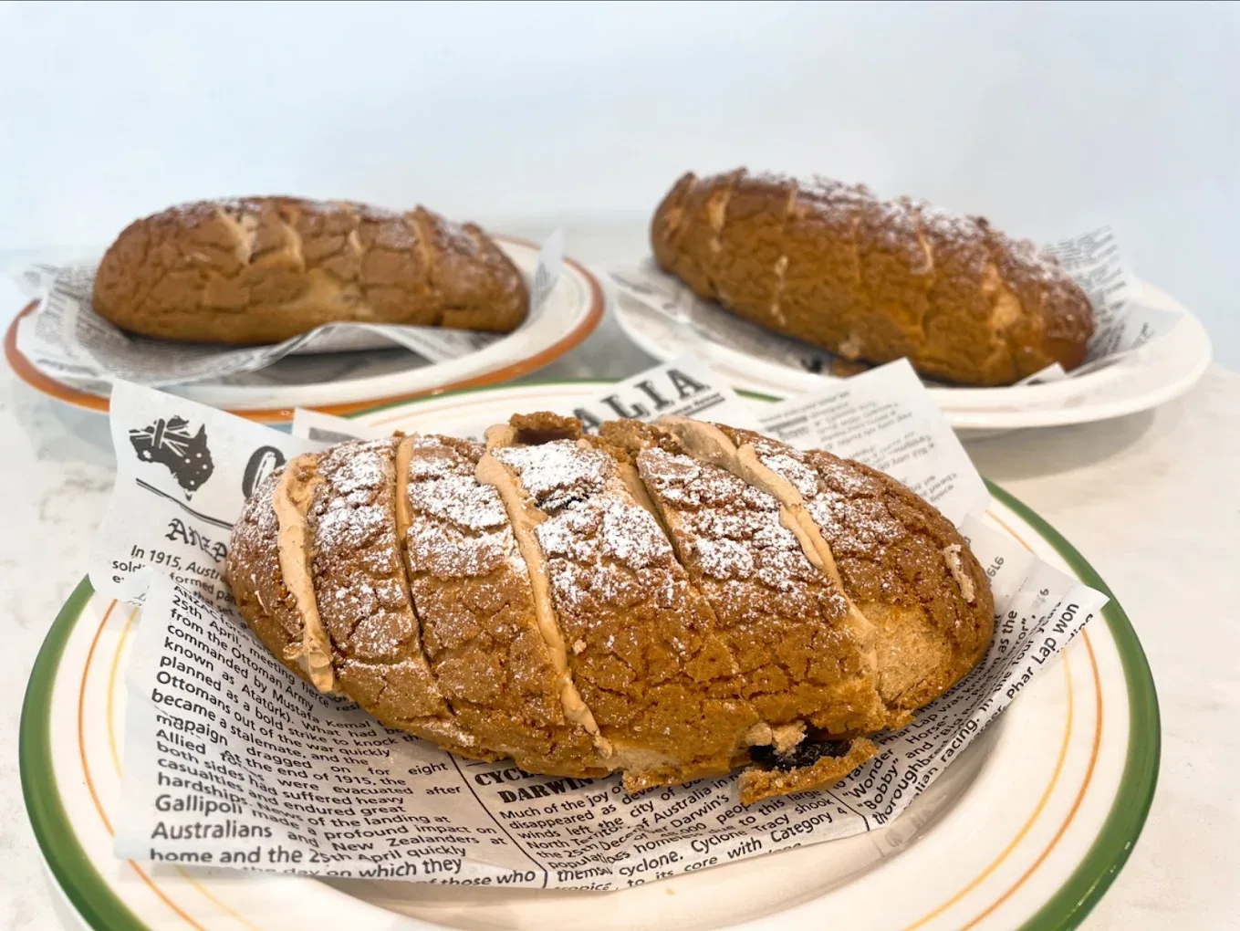 Korean coffee bun baked in-store at Peterpan Bakery